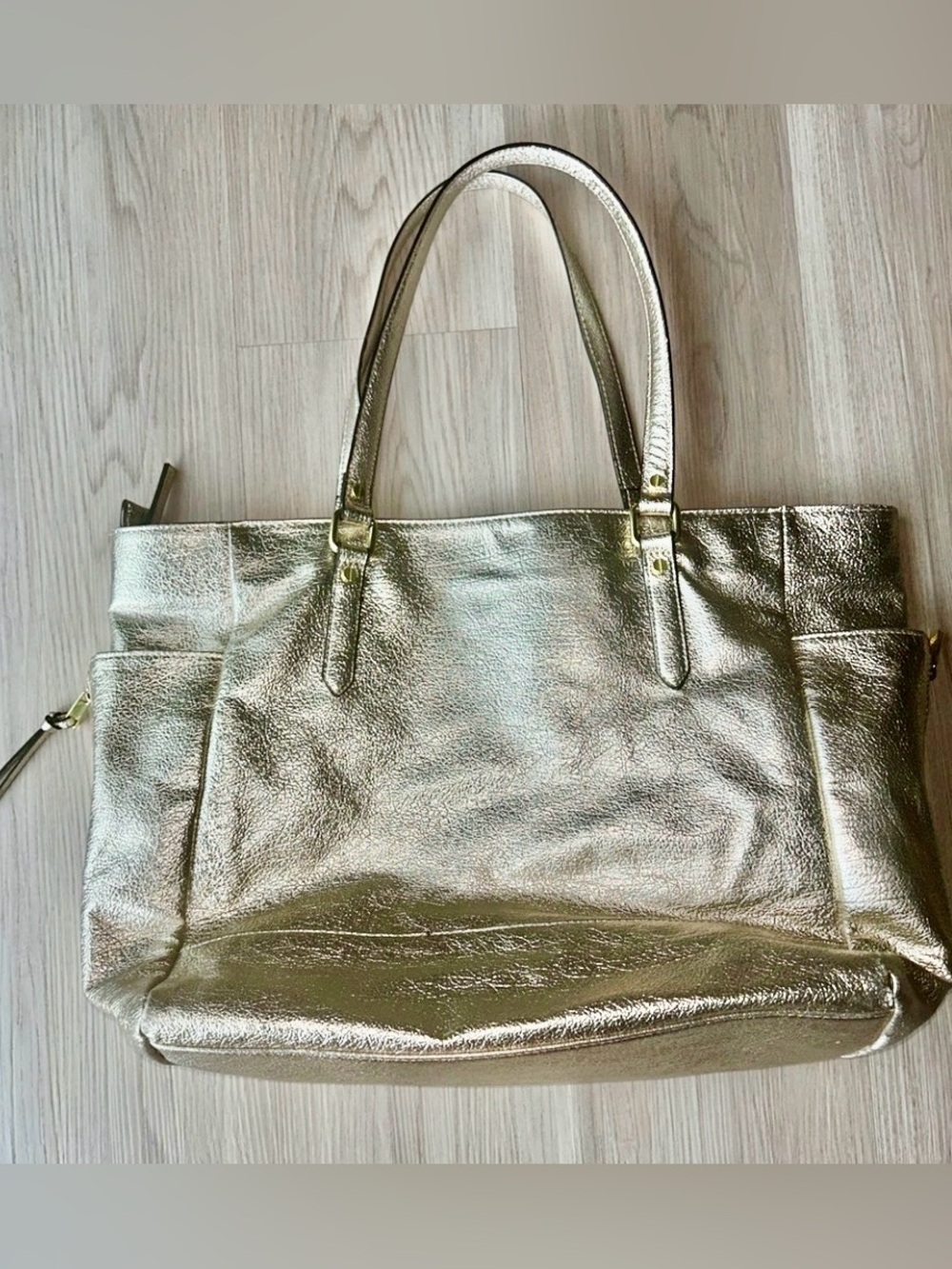Metallic Gold Boutique Tote Bag Elegant Everyday Glam Barbie Diaper Spacious